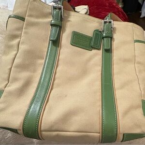 Vintage 2025 Coach Tan and Green Tote Bag